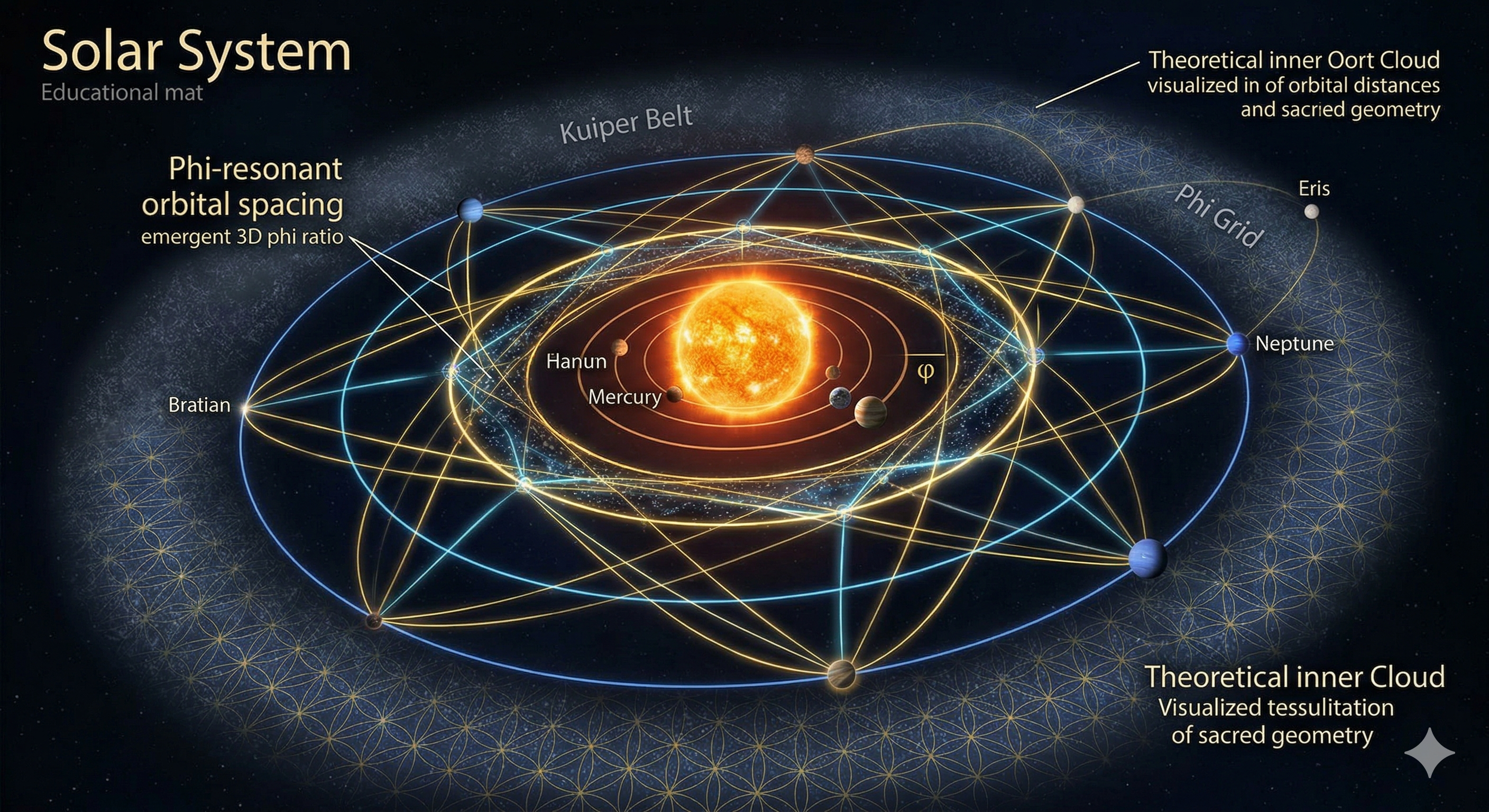 Solar System — phi-resonant orbital spacing and emergent 3D phi ratio